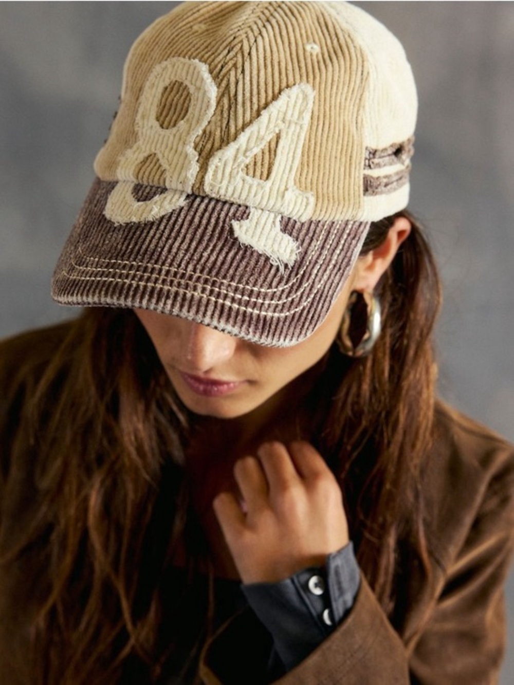 Free People Corduroy '84' Baseball Cap in Beige & Brown